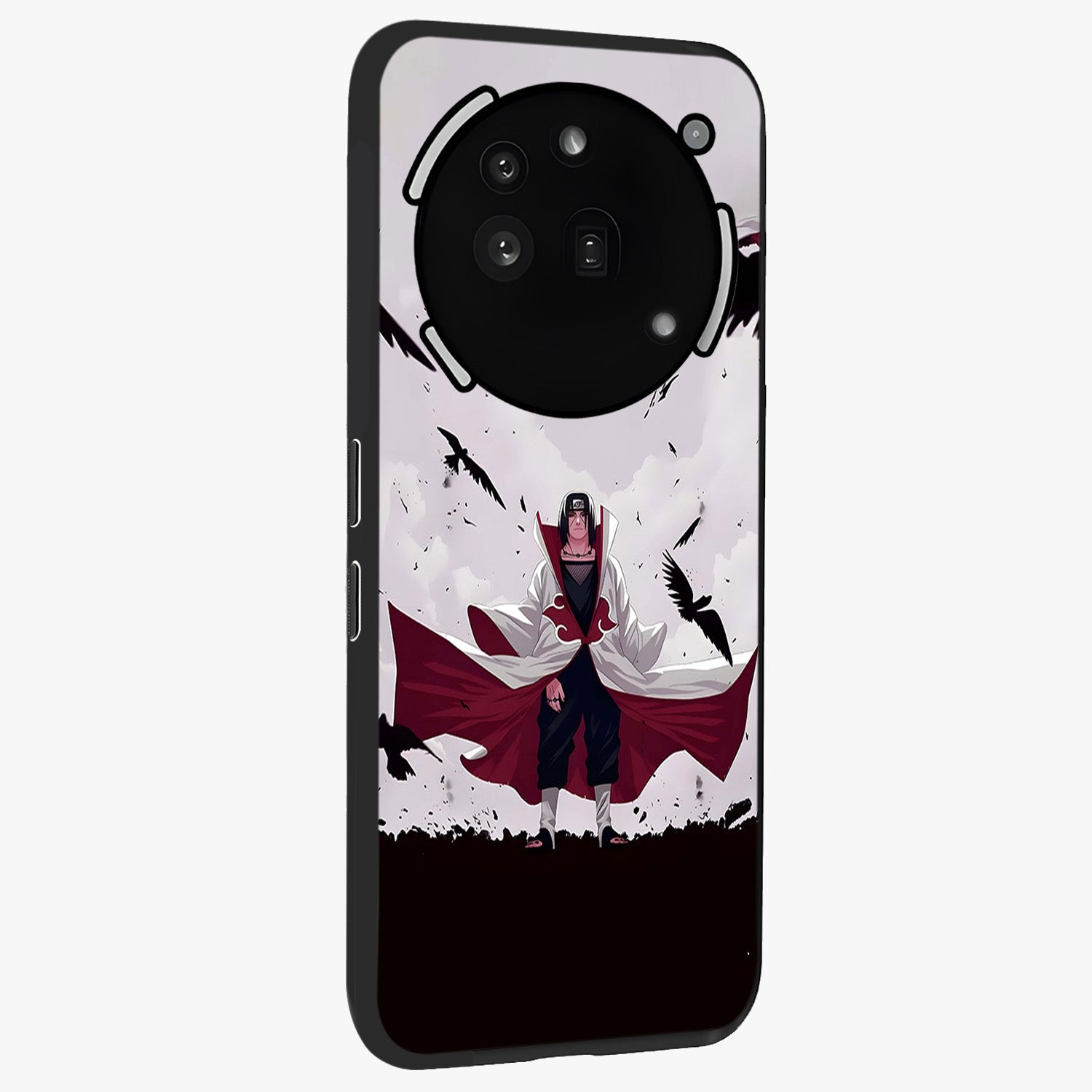 Crimson Crow Ascension Glass Case upright view showcasing dramatic crow artwork with bold gothic theme.