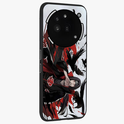 Crimson Crow Illusion Glass Case upright view showcasing striking crow illusion artwork with intense crimson theme.