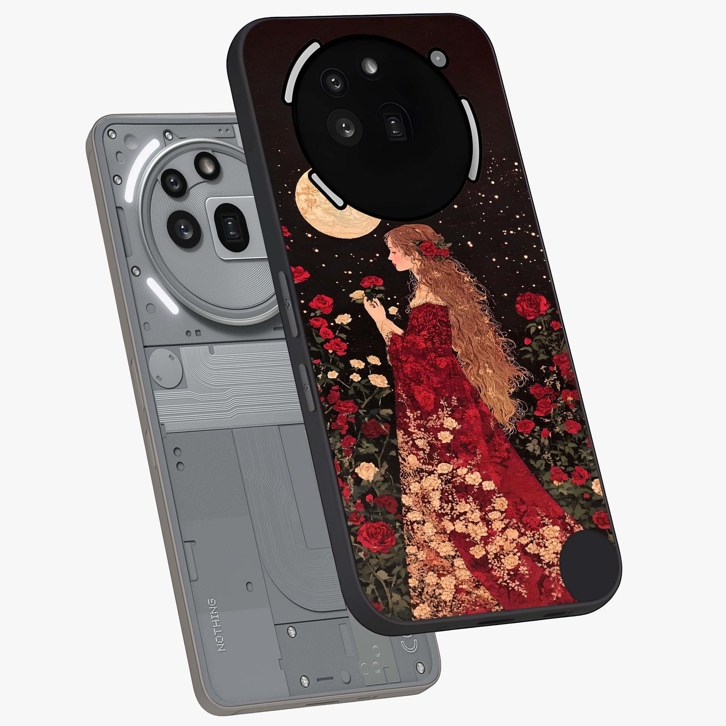 Crimson Dreams Glass Case displayed in angled mockup highlighting soft crimson aesthetic design with artistic theme.