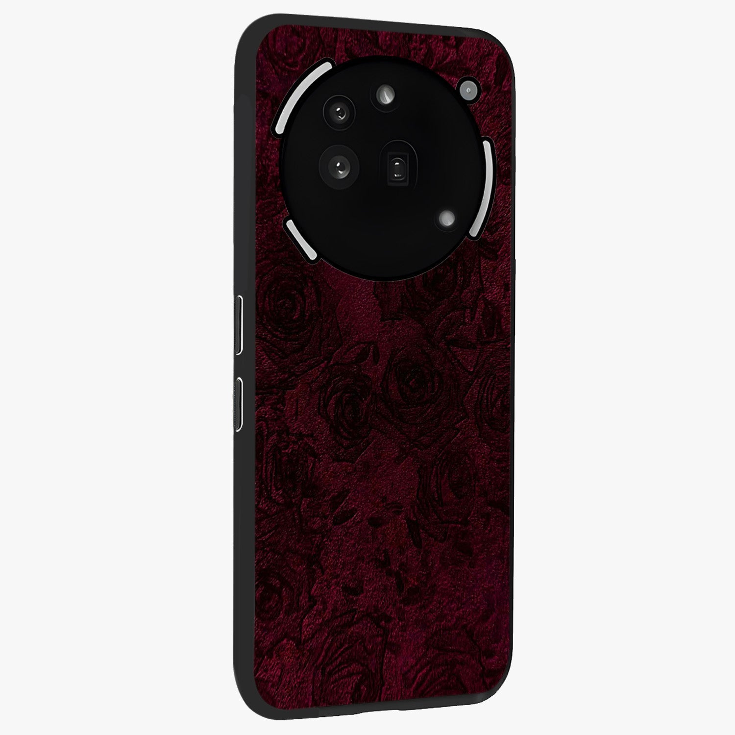Crimson Fade Flow Glass Case upright view showcasing dynamic crimson flow artwork with stylish abstract theme.