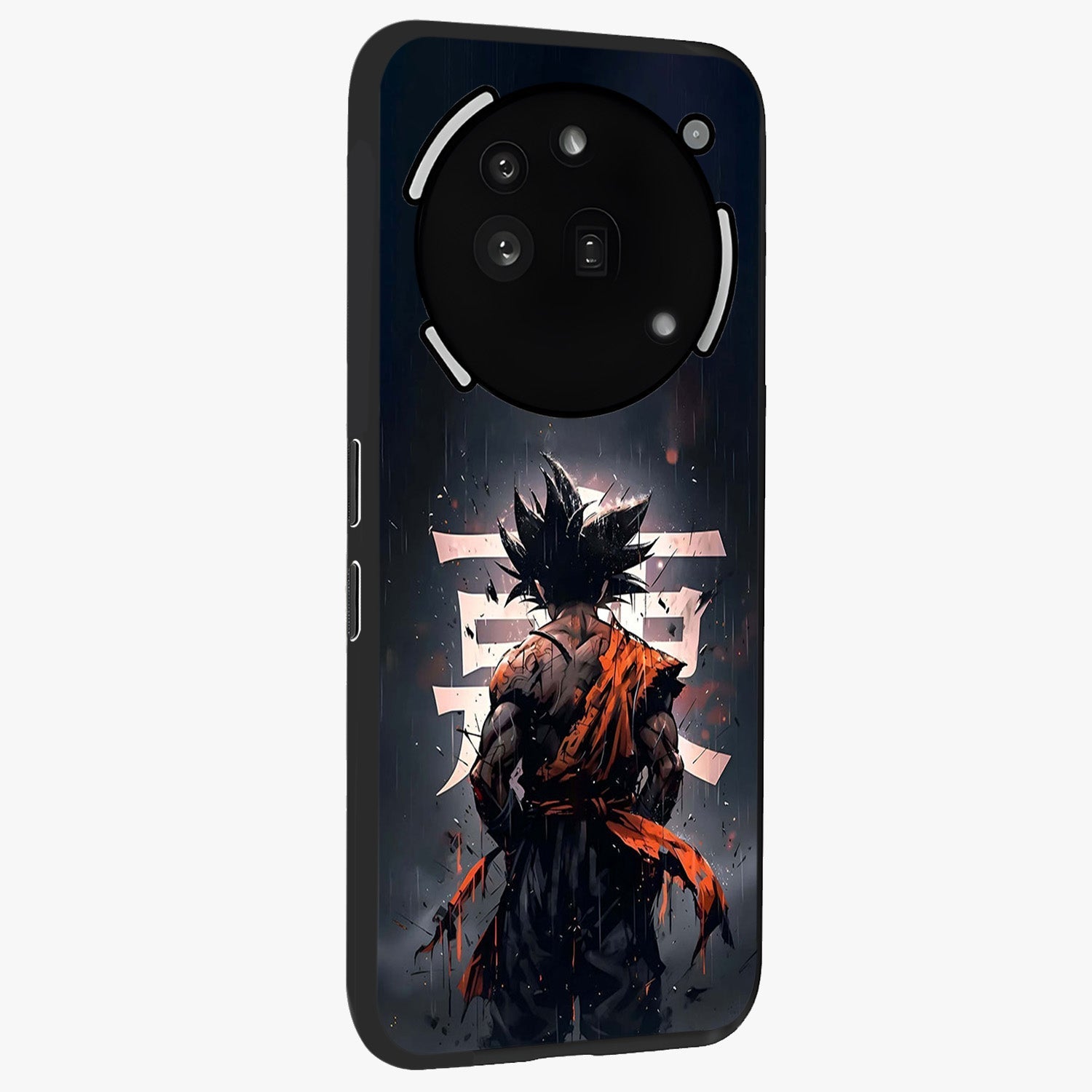 Dark Warrior In Rain Glass Case upright view showcasing powerful rainy battle scene with intense cinematic style.