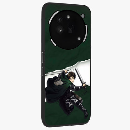 Emerald War Vanguard Glass Case upright view showcasing dramatic warrior artwork with bold fantasy theme.