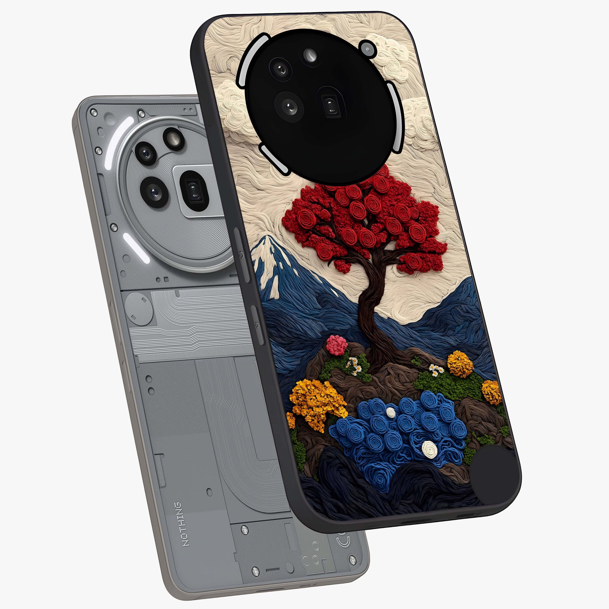 Eternal Nature Tapestry Glass Case displayed in angled mockup highlighting detailed botanical pattern with artistic aesthetic.