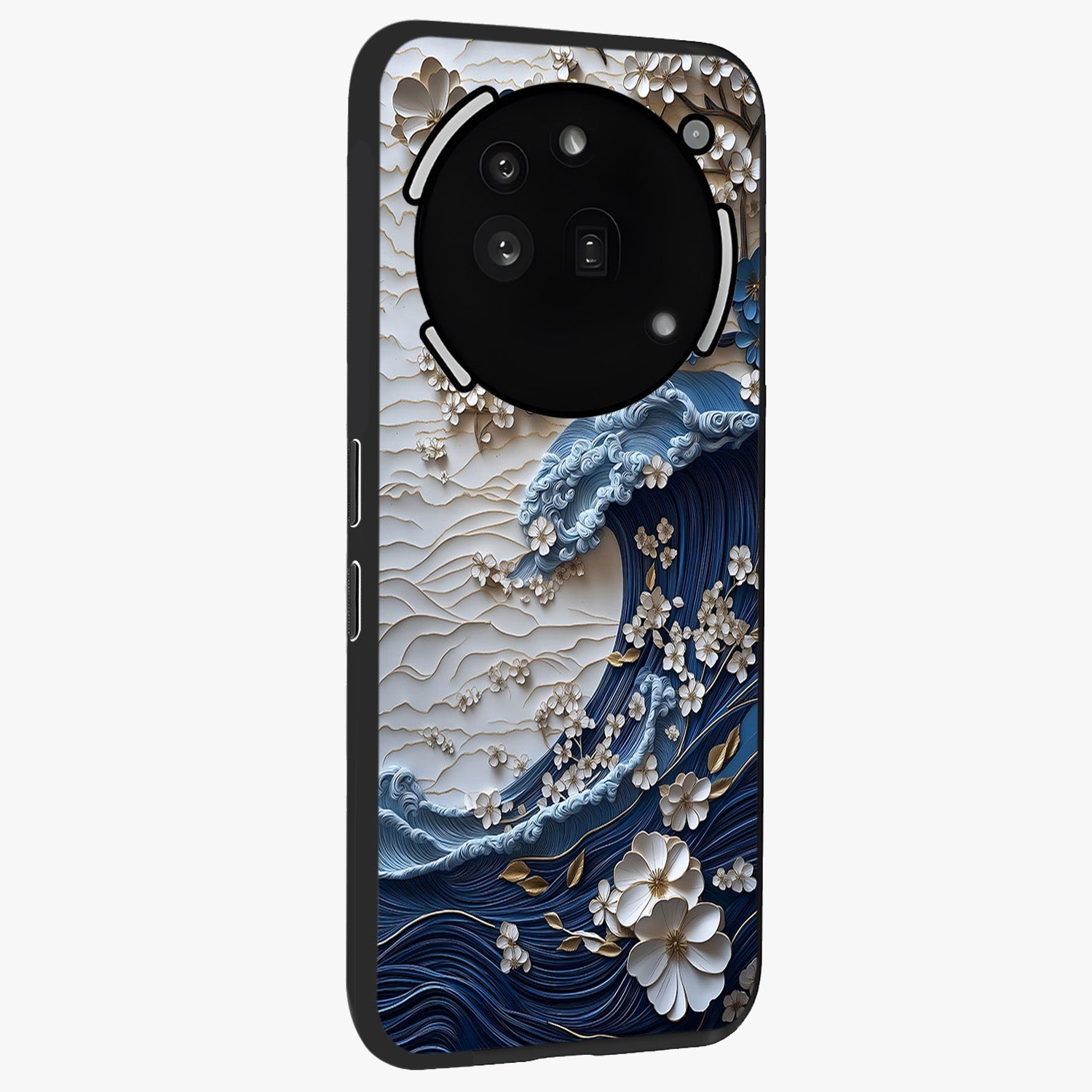Floral Wave Origami Glass Case upright view showcasing creative floral origami artwork with artistic decorative theme.