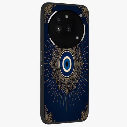 Golden Celestial Charm Glass Case upright view showcasing radiant celestial artwork with elegant golden theme.