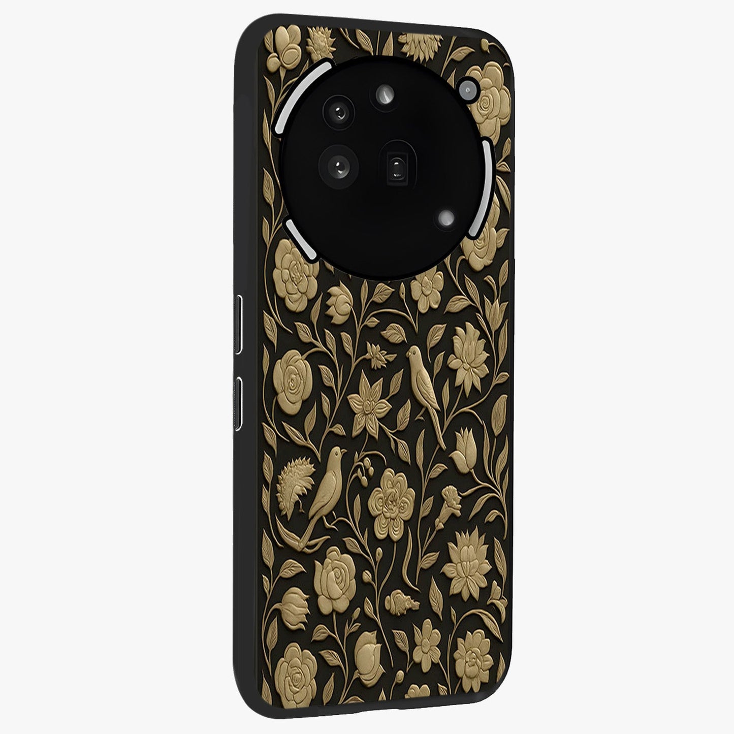 Golden Evil Eye Mandala Glass Case upright view showcasing decorative evil eye mandala artwork with spiritual aesthetic style.