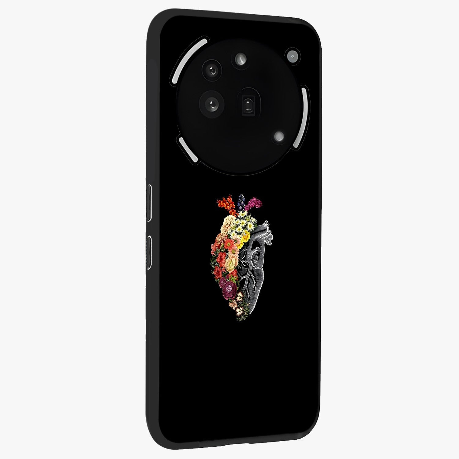 Heart With Flowers Glass Case upright view showcasing decorative heart and floral artwork with sweet romantic theme.