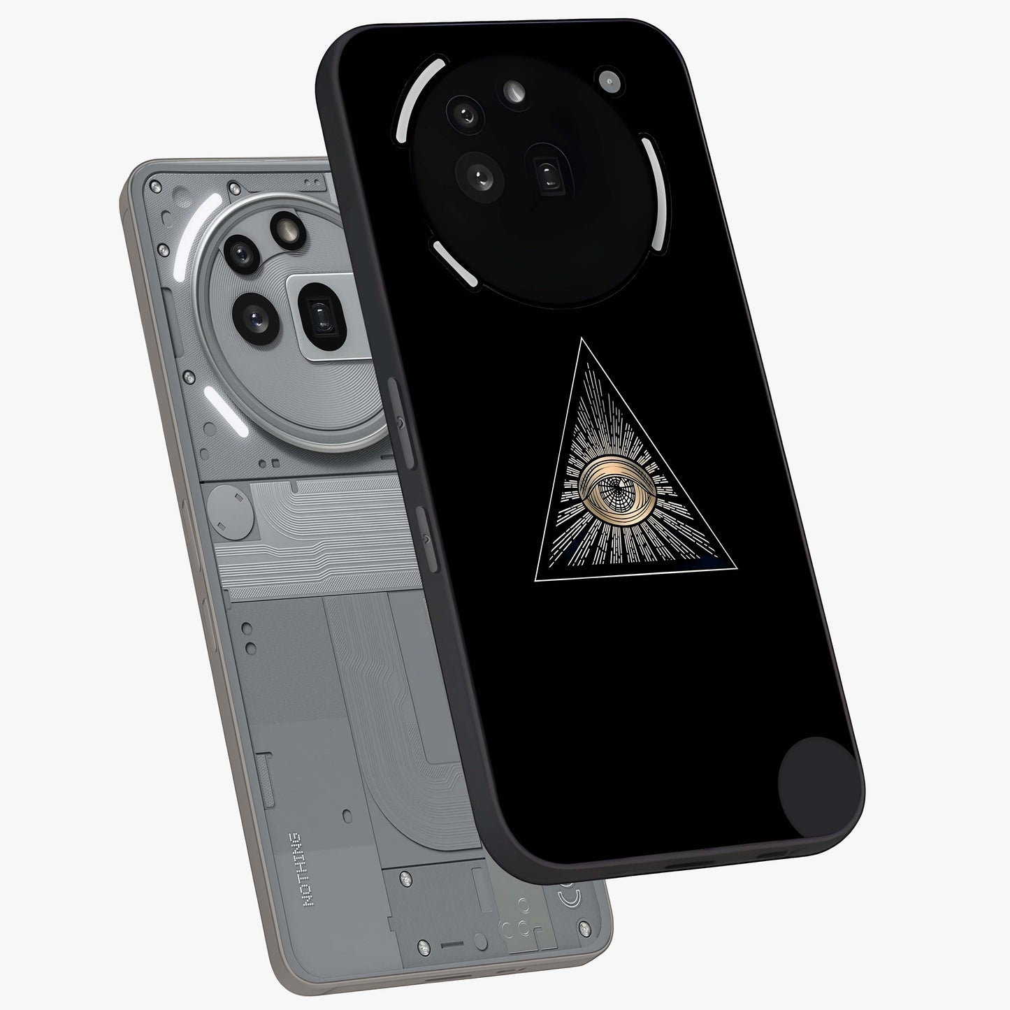 Illuminati Evil Glass Case displayed in angled mockup highlighting dark occult inspired design with bold aesthetic style.