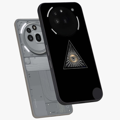 Illuminati Evil Glass Case displayed in angled mockup highlighting dark occult inspired design with bold aesthetic style.