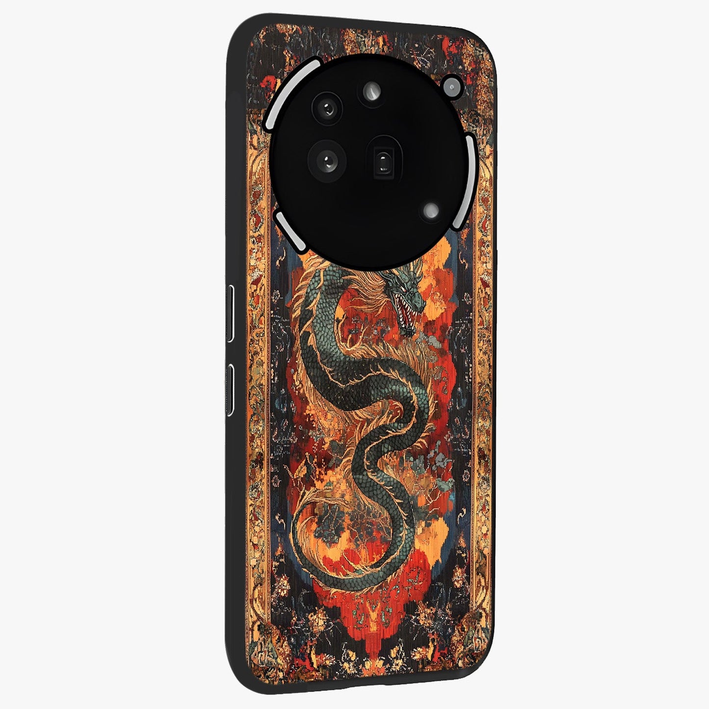 Inferno Dragon Soul Glass Case upright view showcasing intense dragon artwork with fantasy fire theme.