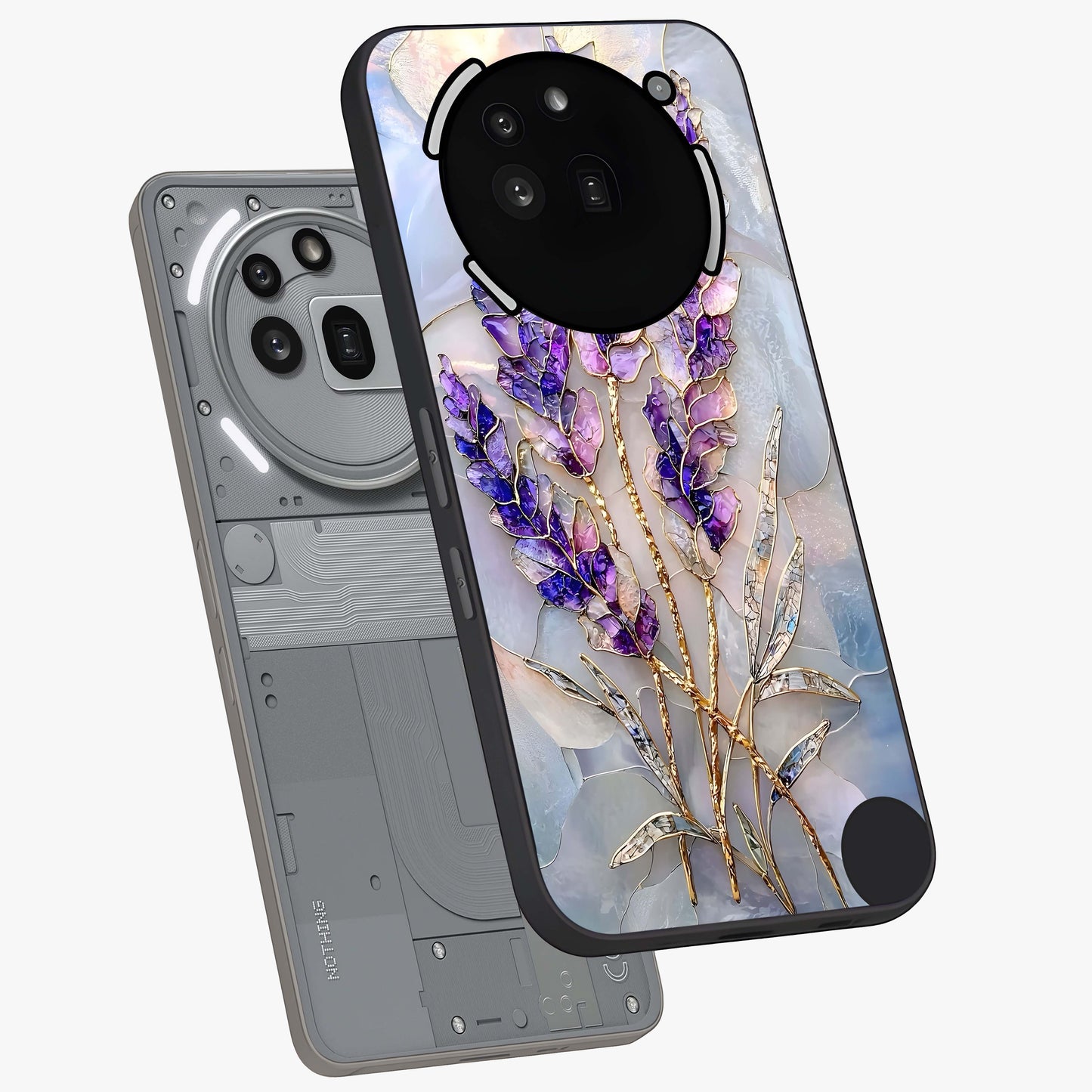 Lavender Dream Glow Glass Case displayed in angled mockup highlighting dreamy purple glow design with soft artistic style.