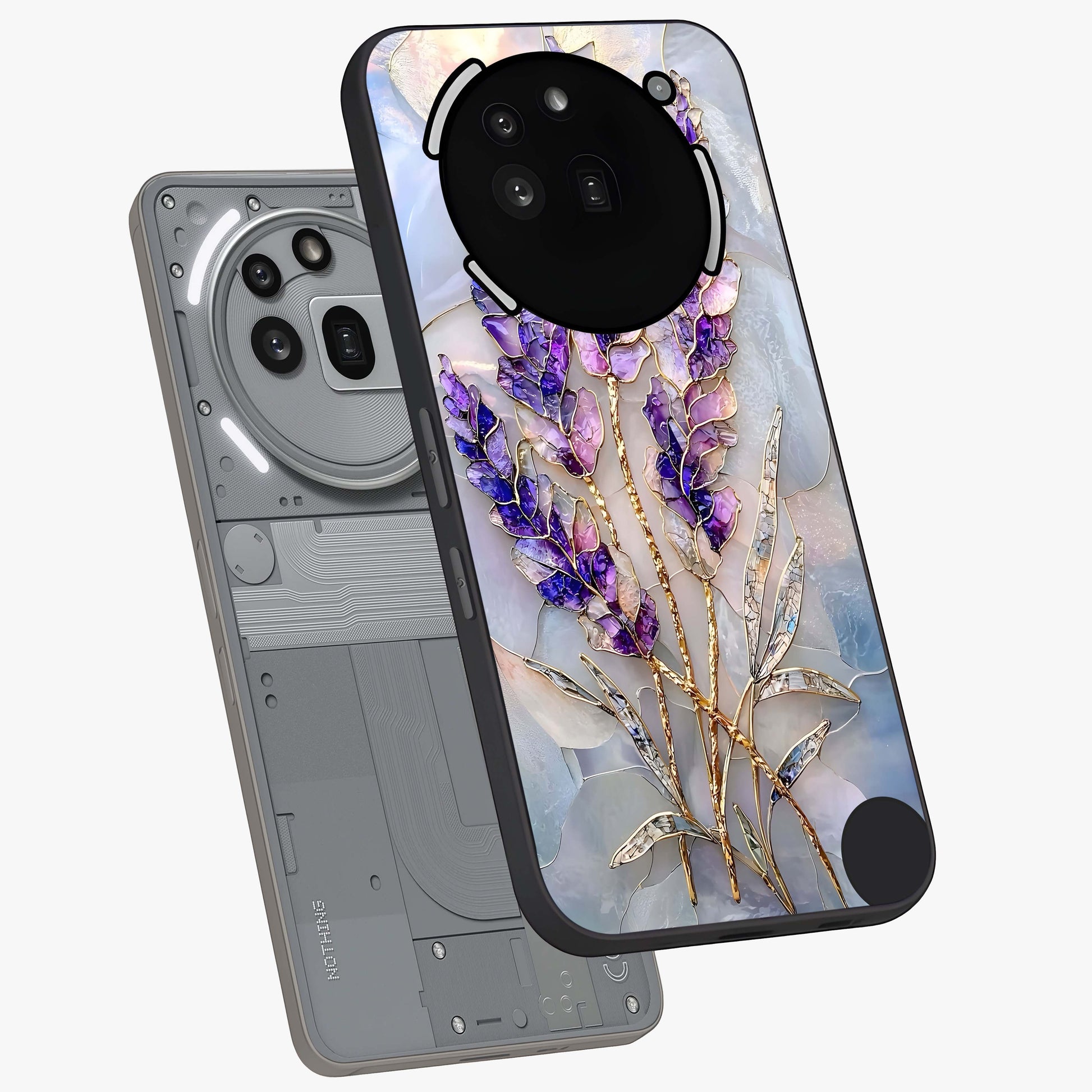Lavender Dream Glow Glass Case displayed in angled mockup highlighting dreamy purple glow design with soft artistic style.