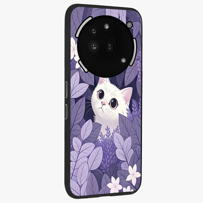 Lilac Hide Peek Cat Glass Case upright view showcasing charming cat artwork with adorable peek theme.
