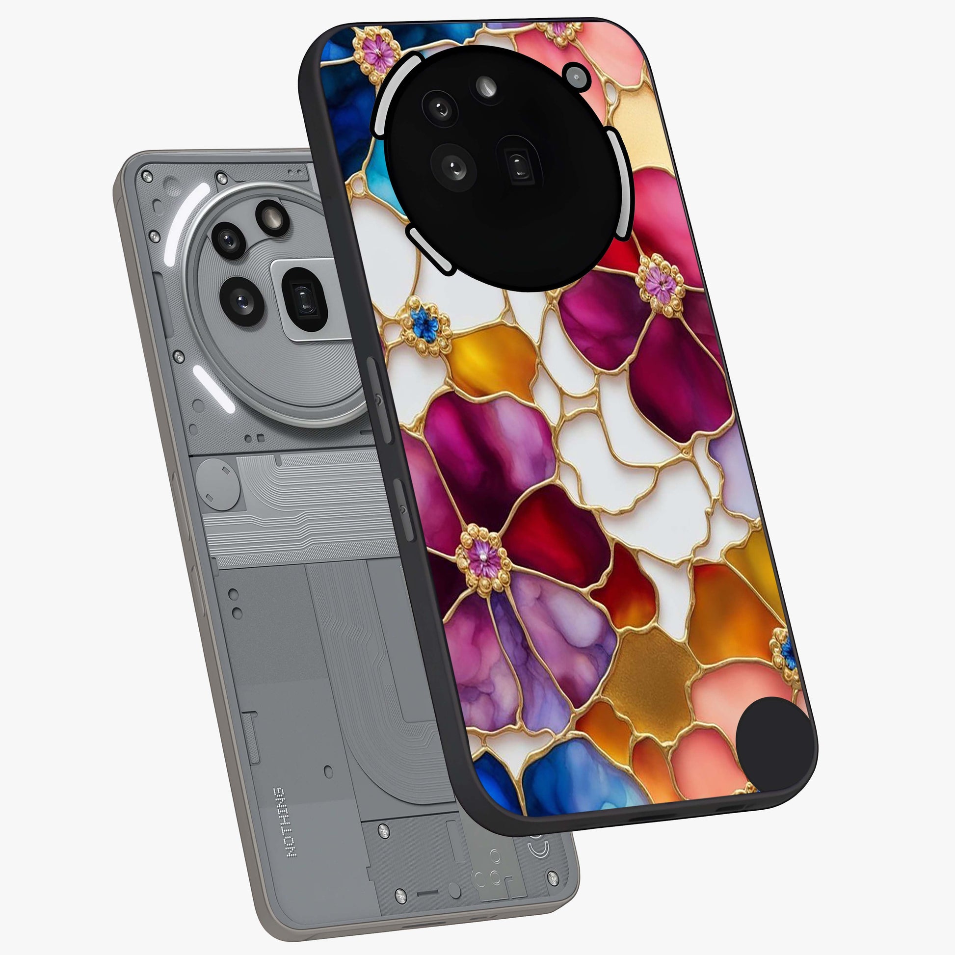 Marble Flower Pattern Glass Case displayed in angled mockup highlighting elegant marble floral design with modern aesthetic.