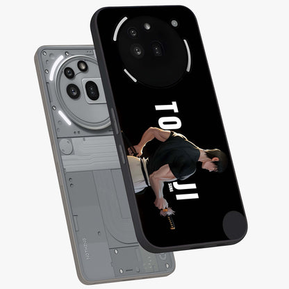 Midnight Blade Resolve Glass Case displayed in angled mockup highlighting powerful blade illustration with dramatic dark aesthetic.