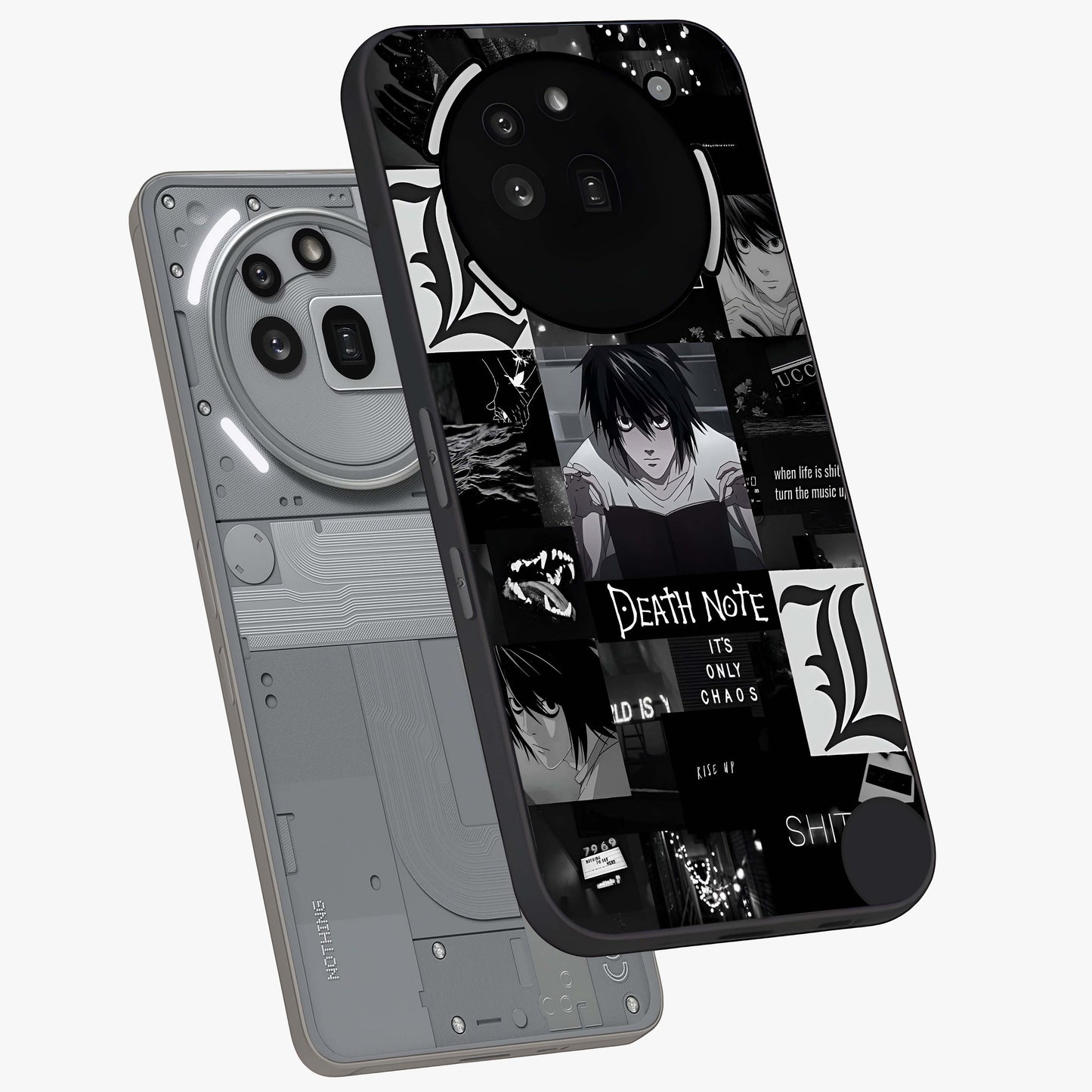 Midnight Chaos Mind Glass Case displayed in angled mockup highlighting chaotic artistic design with dramatic midnight aesthetic.