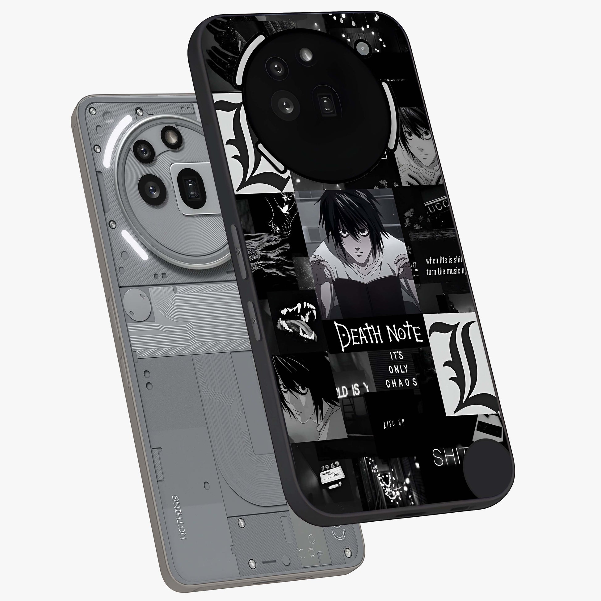 Midnight Chaos Mind Glass Case displayed in angled mockup highlighting chaotic artistic design with dramatic midnight aesthetic.