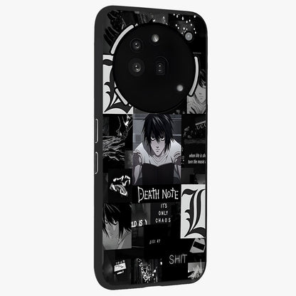 Midnight Chaos Mind Glass Case upright view showcasing expressive abstract artwork with bold dark theme.