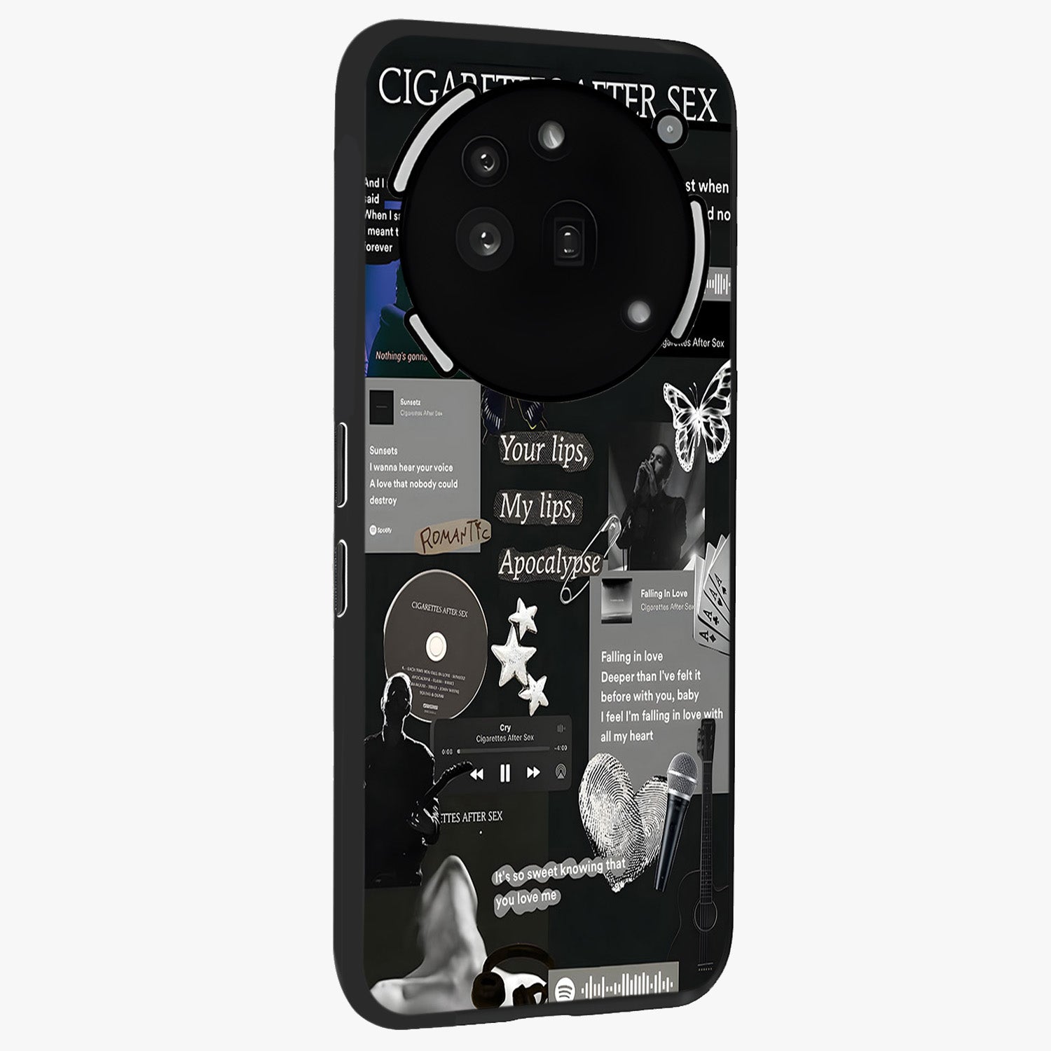 Midnight Love Echo Glass Case upright view showcasing expressive romantic artwork with dreamy midnight theme.