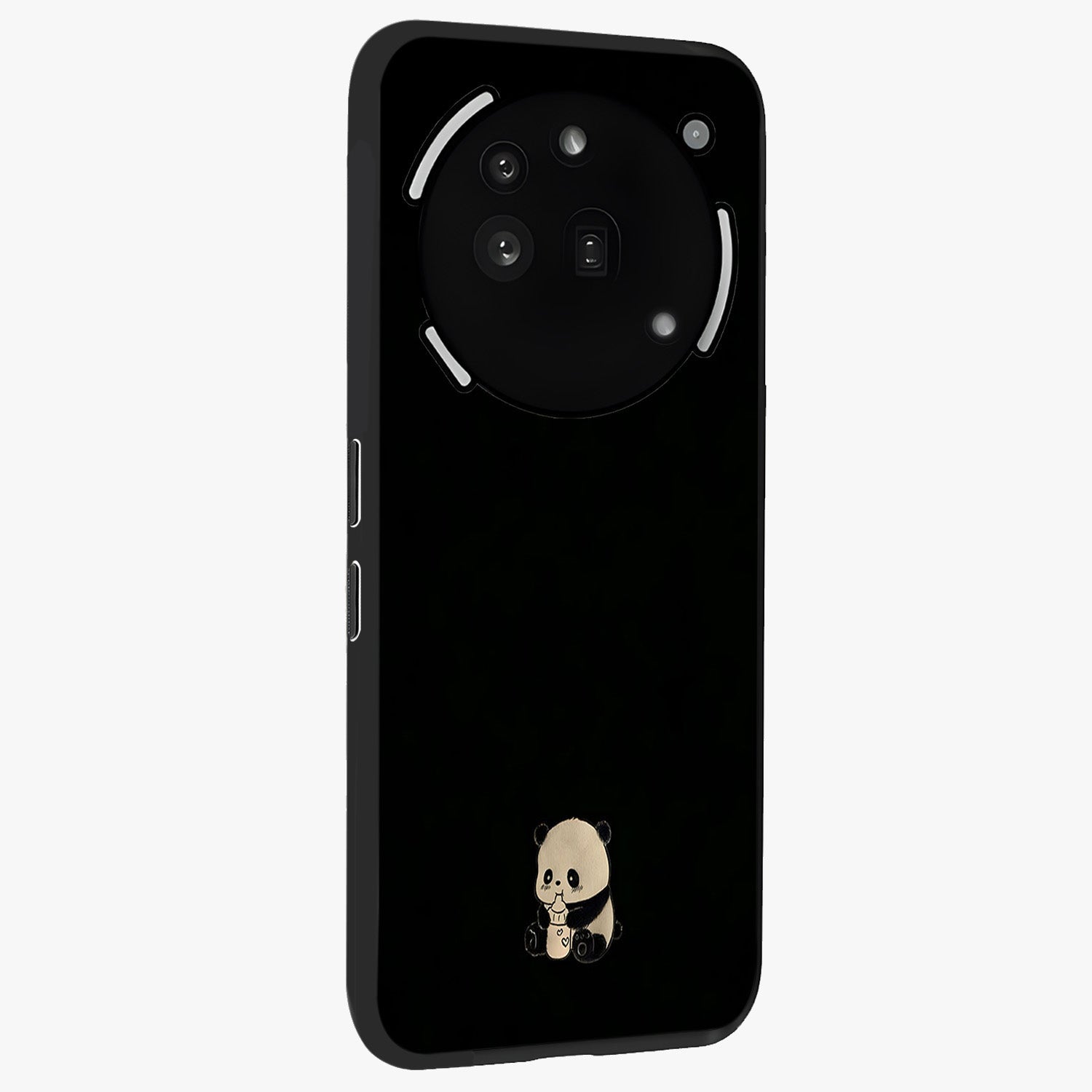 Midnight Panda Love Glass Case upright view showcasing charming panda artwork with playful romantic theme.