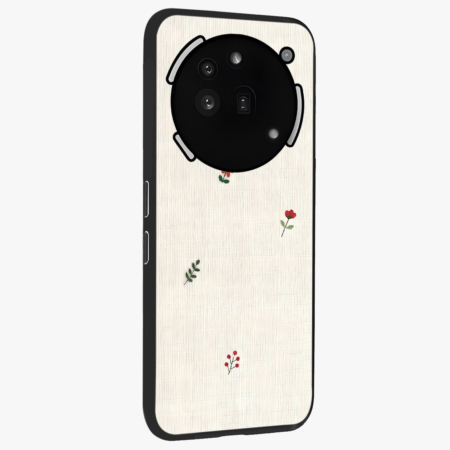Minimalistic Blue With White Flower Pattern Glass Case upright view showcasing clean white flower artwork with calming blue theme.