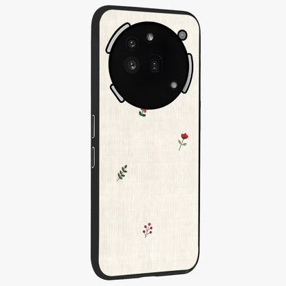 Minimalistic Blue With White Flower Pattern Glass Case upright view showcasing clean white flower artwork with calming blue theme.