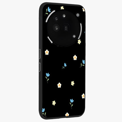 Minimal Petal Whispers Glass Case upright view showcasing elegant floral artwork with modern minimalist style.