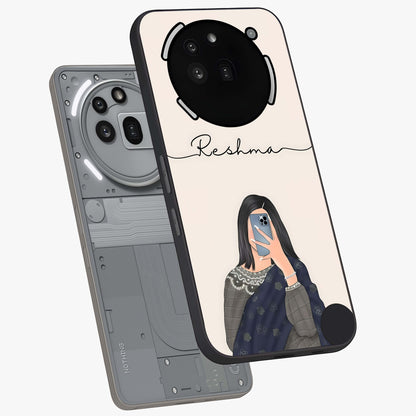 Mirror Mood Muse With Custom Name Glass Case displayed in angled mockup highlighting aesthetic mirror inspired design with custom name feature.