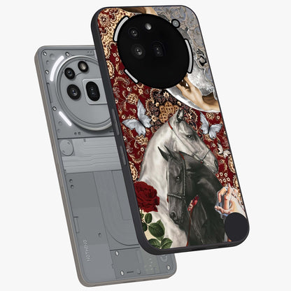 Moonlit Royal Stallion Glass Case displayed in angled mockup highlighting powerful stallion illustration with royal night aesthetic.