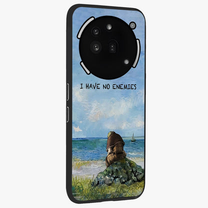 Peace Beyond War Glass Case upright view showcasing powerful peace symbol artwork with inspirational theme.
