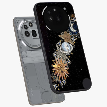 Pearls Universe Object Glass Case displayed in angled mockup highlighting celestial pearl design with dreamy aesthetic.