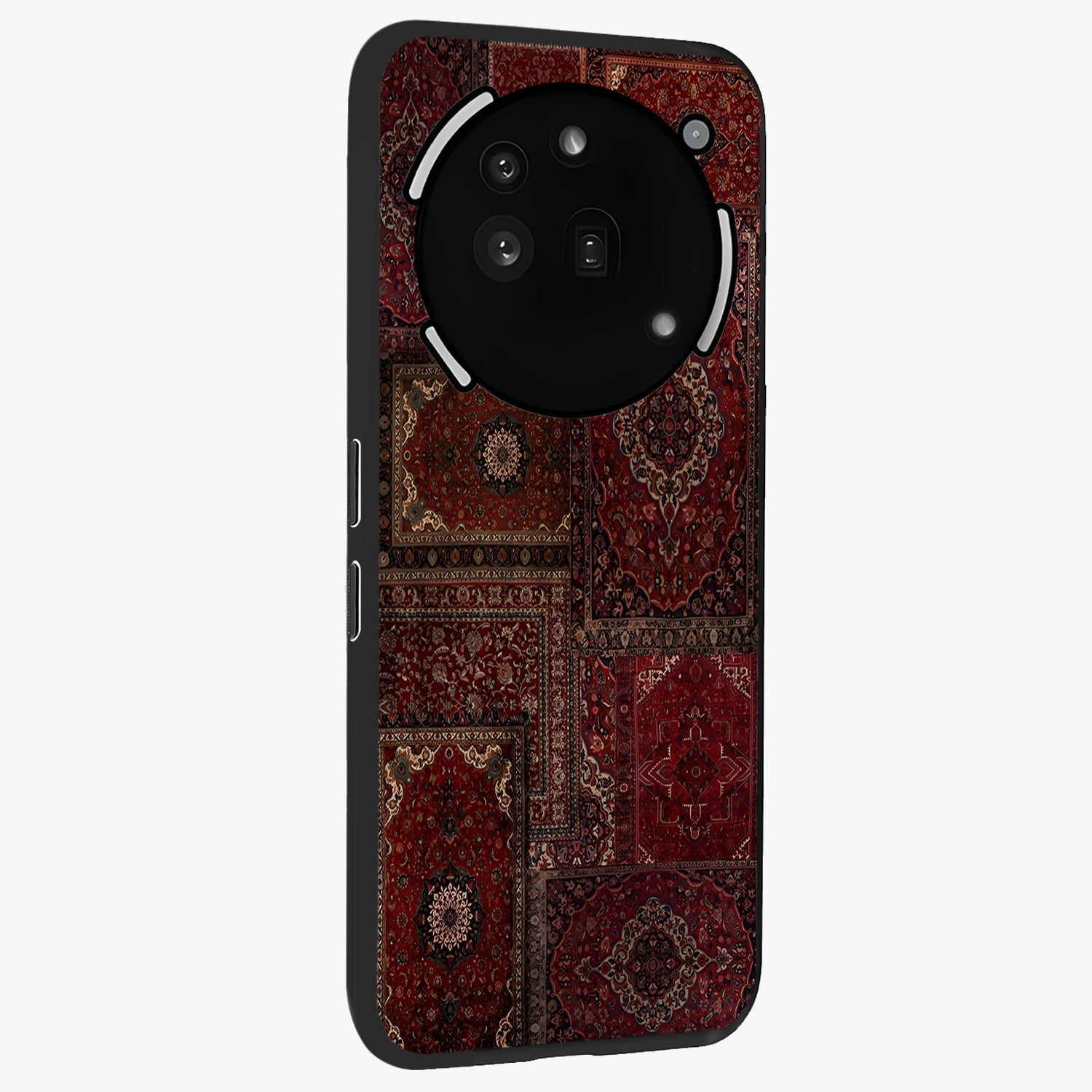 Persian Velvet Tale Glass Case upright view showcasing elegant Persian artwork with classic heritage theme.