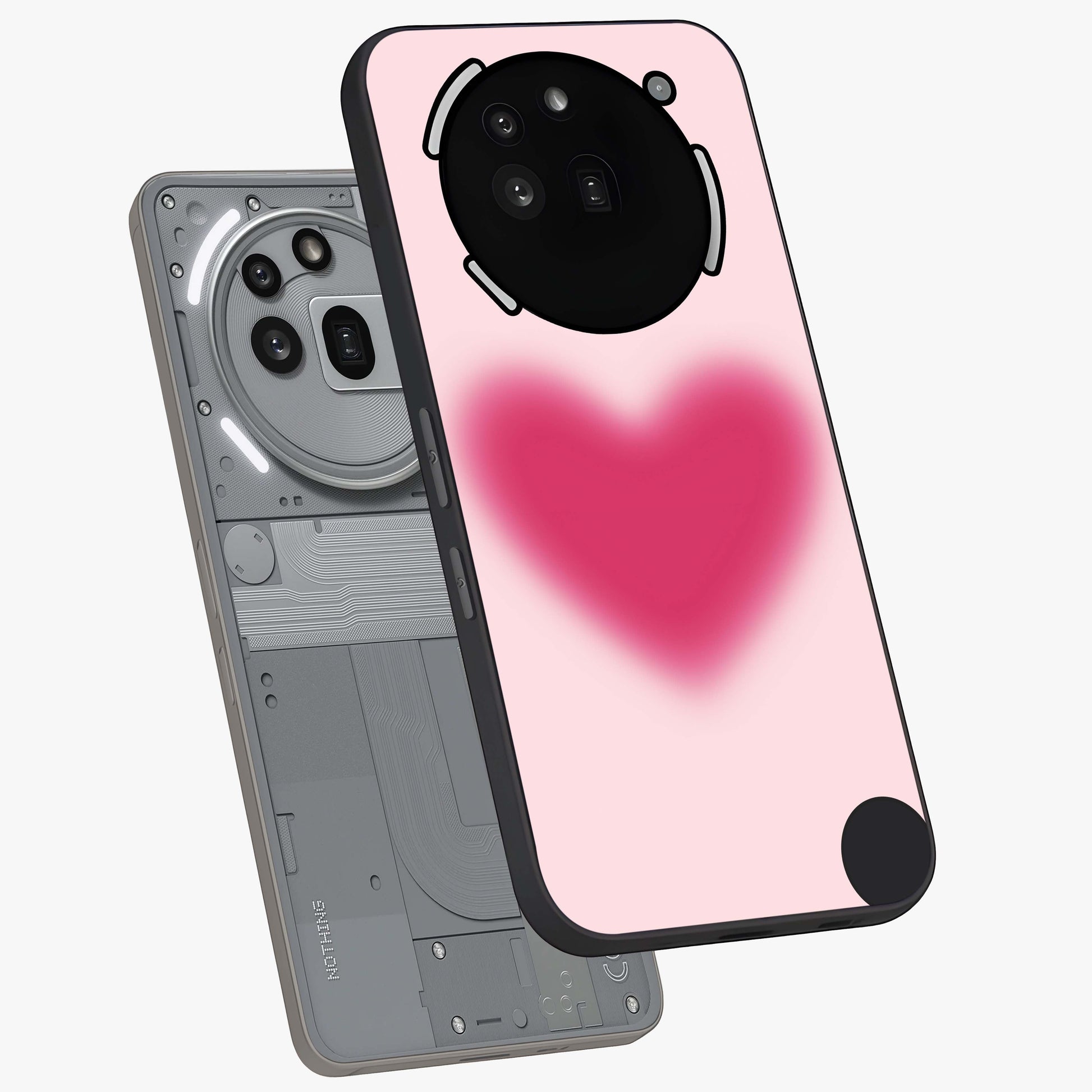 Pink Aura Heart Glass Case displayed in angled mockup highlighting vibrant pink heart design with dreamy aura aesthetic.