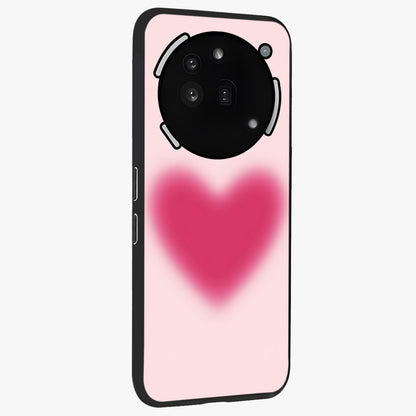 Pink Aura Heart Glass Case upright view showcasing romantic heart artwork with soft pastel theme.