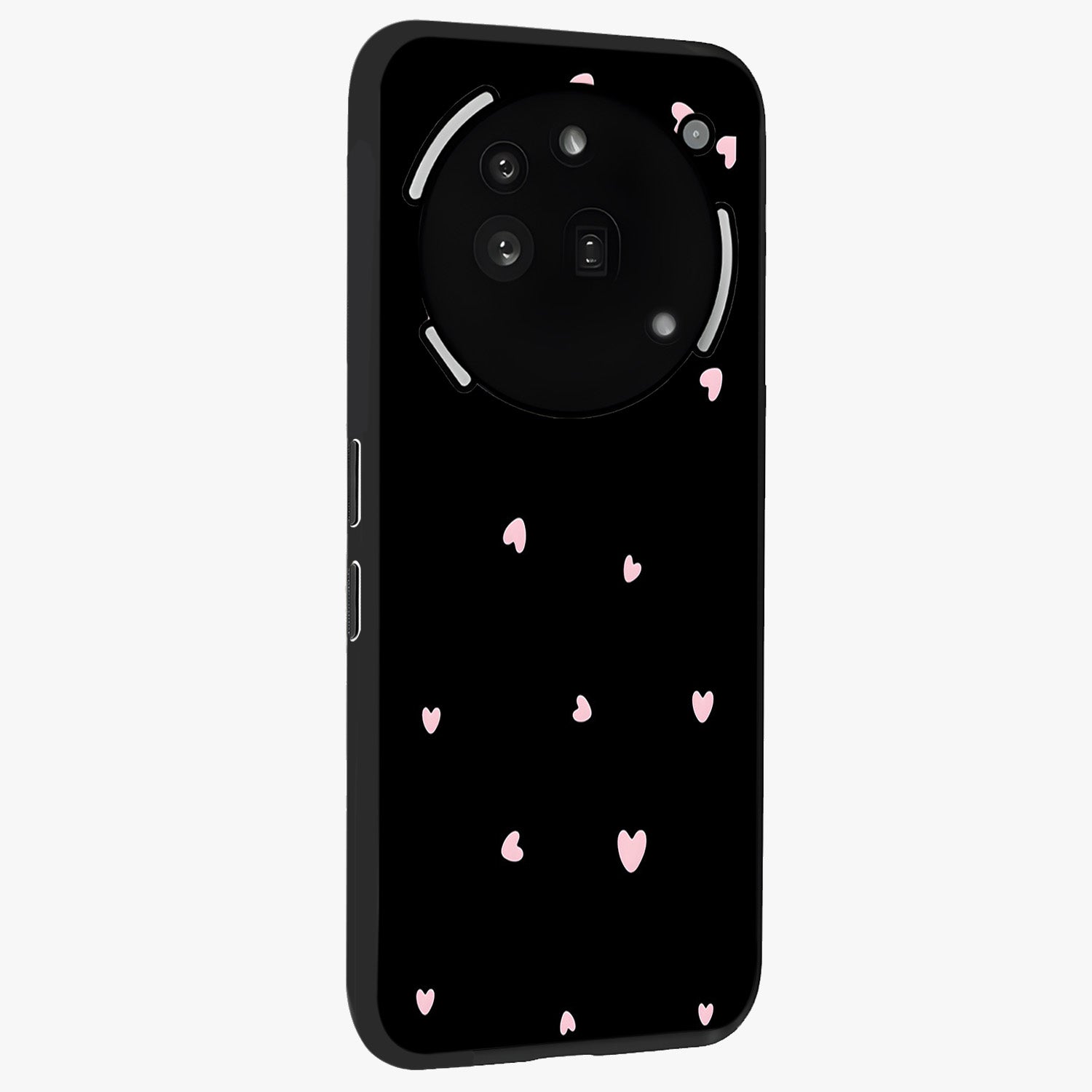 Pink Love Drops Glass Case upright view showcasing charming heart drop artwork with romantic playful theme.