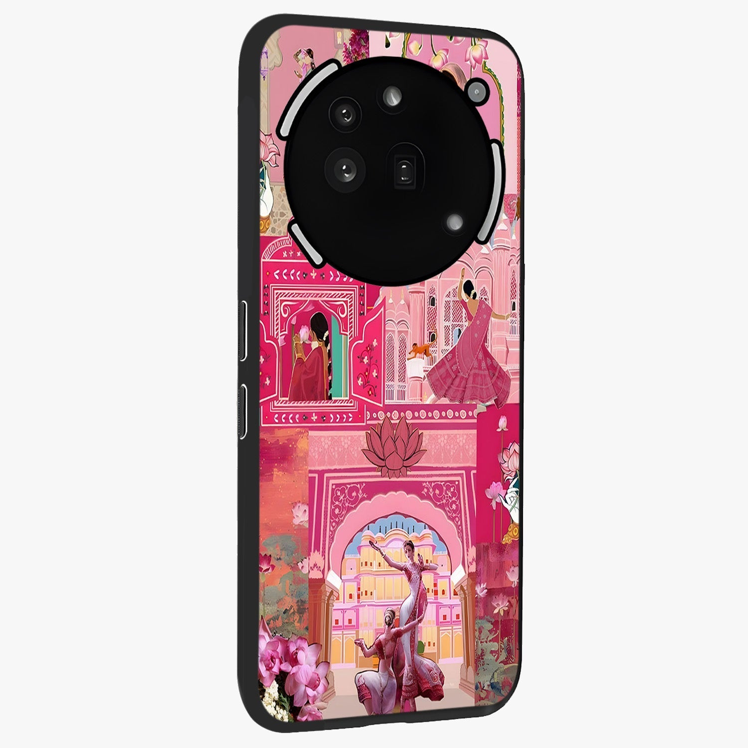 Pink Palace Muse Glass Case upright view showcasing artistic palace artwork with graceful royal theme.