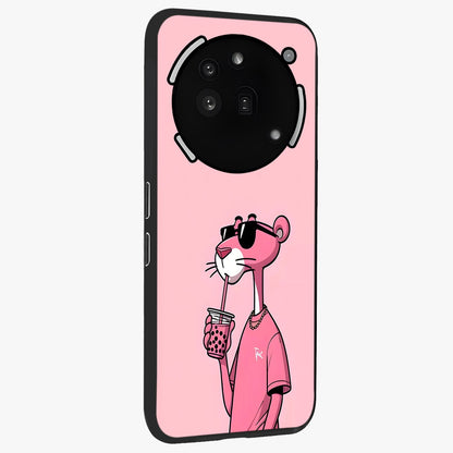 Pink Panther Glass Case upright view showcasing fun animated artwork with stylish retro cartoon theme.