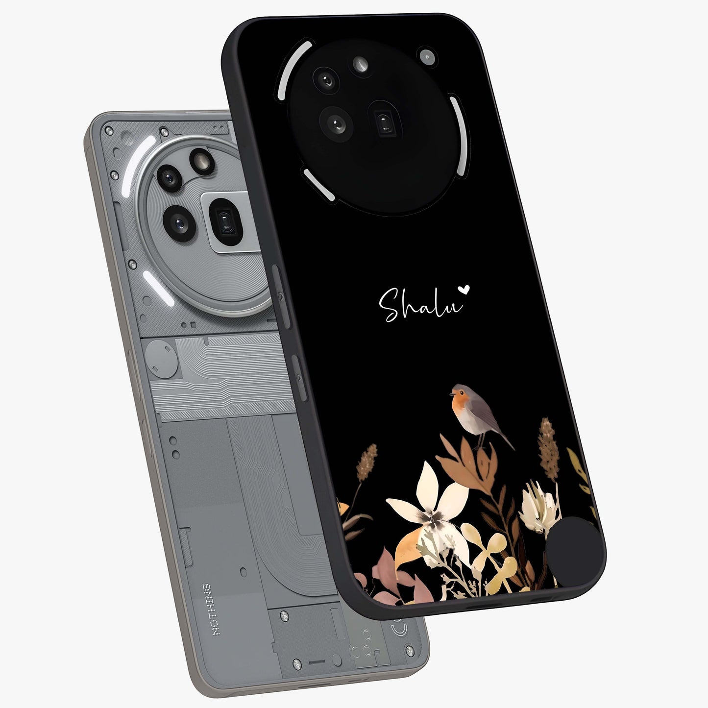 Quiet Garden Tune Custom Name Glass Case displayed in angled mockup highlighting delicate floral garden design with custom name feature.