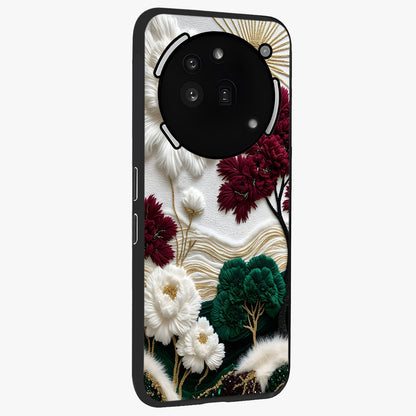Radiant Bloom Elegance Glass Case upright view showcasing decorative flower artwork with refined botanical theme.