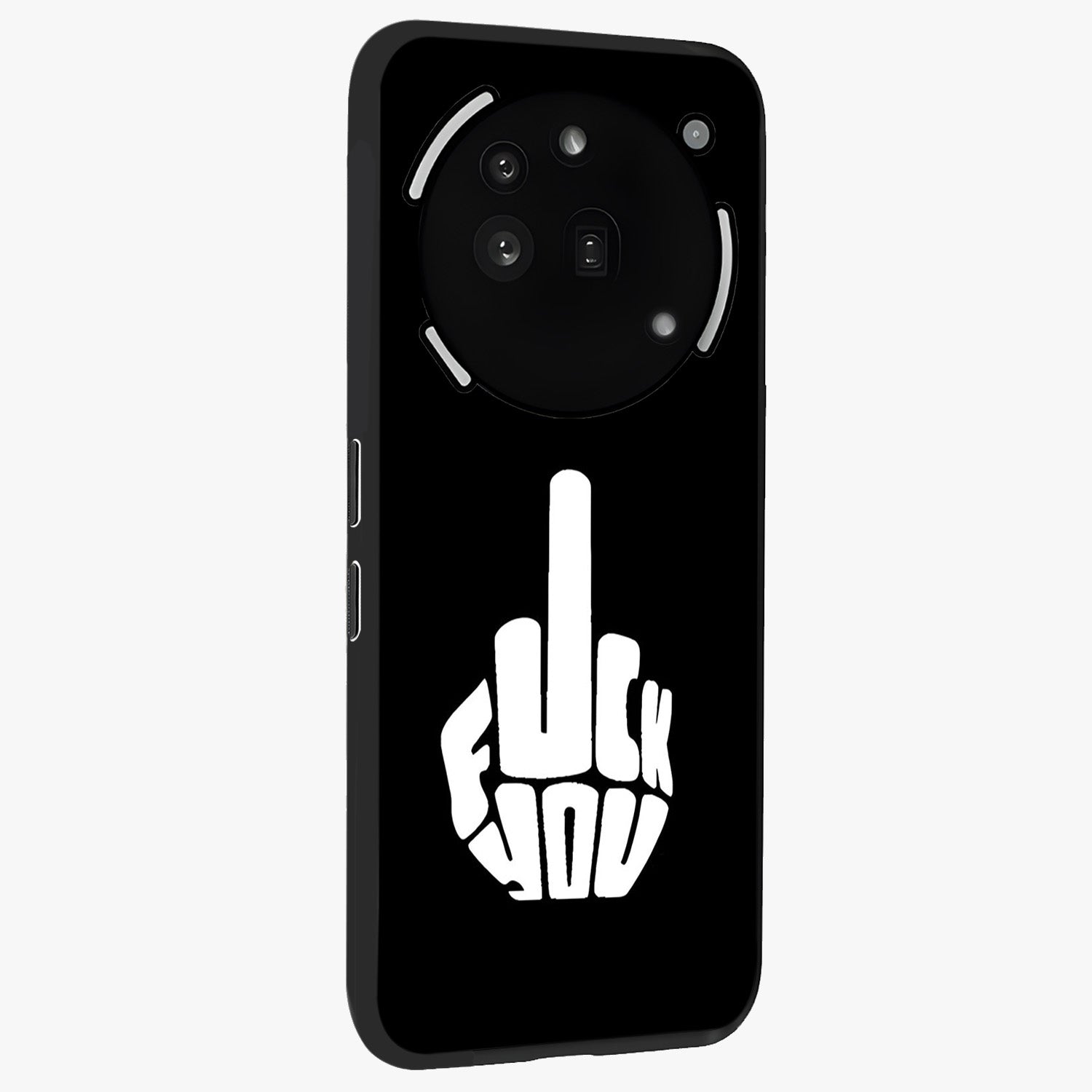 Rebel Mode On Glass Case upright view showcasing striking statement artwork with bold rebellious theme.