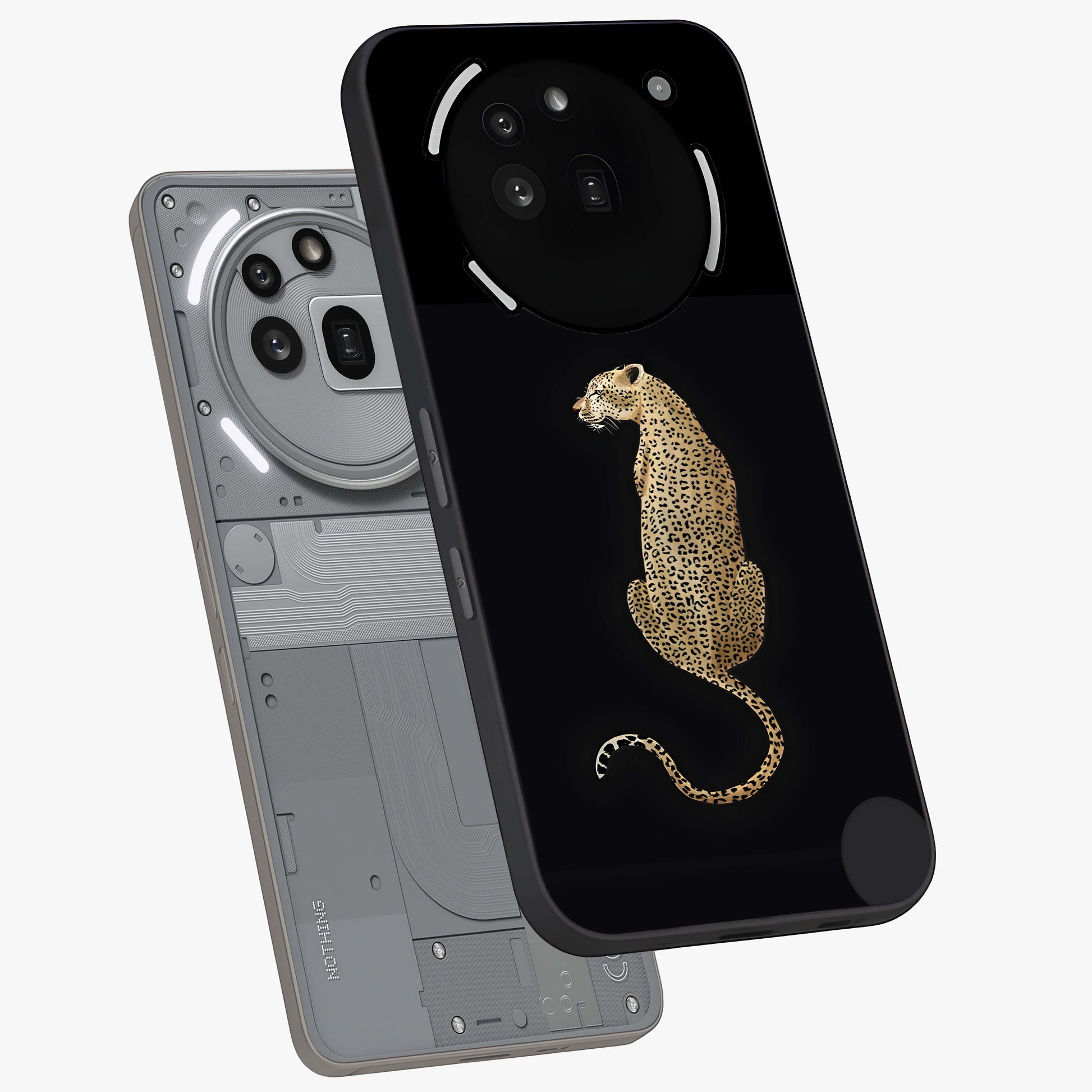 Regal Leopard Glass Case displayed in angled mockup highlighting powerful animal illustration with stylish wild aesthetic.