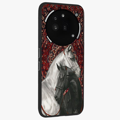 Regal Stallion Tapestry Glass Case upright view showcasing powerful horse artwork with elegant tapestry theme.