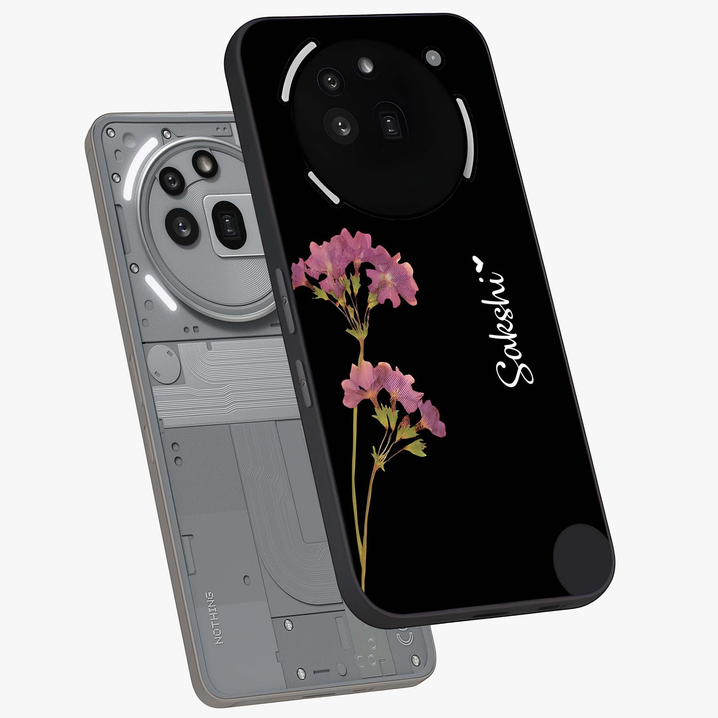 Riching Lavender Flower Custom Name Glass Case displayed in angled mockup highlighting delicate lavender flower design with custom name feature.