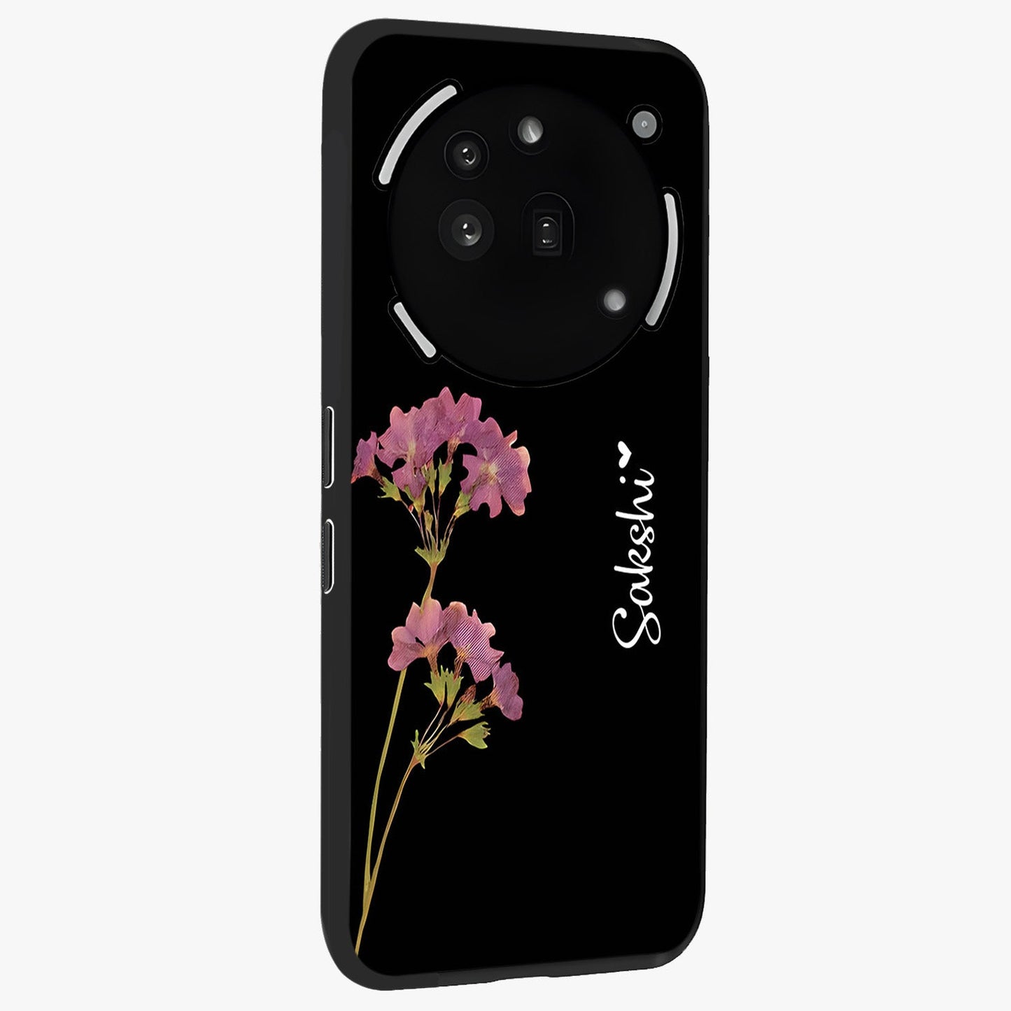Riching Lavender Flower Custom Name Glass Case upright view showcasing elegant lavender floral artwork with personalized aesthetic.
