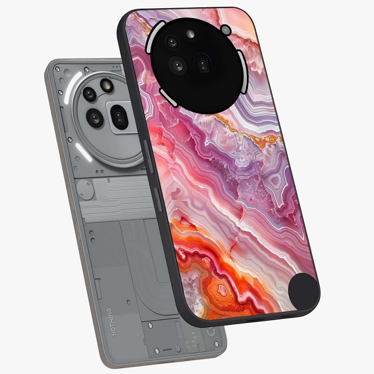 Rose Quartz Marble Glass Case displayed in angled mockup highlighting elegant marble pattern with soft aesthetic style.