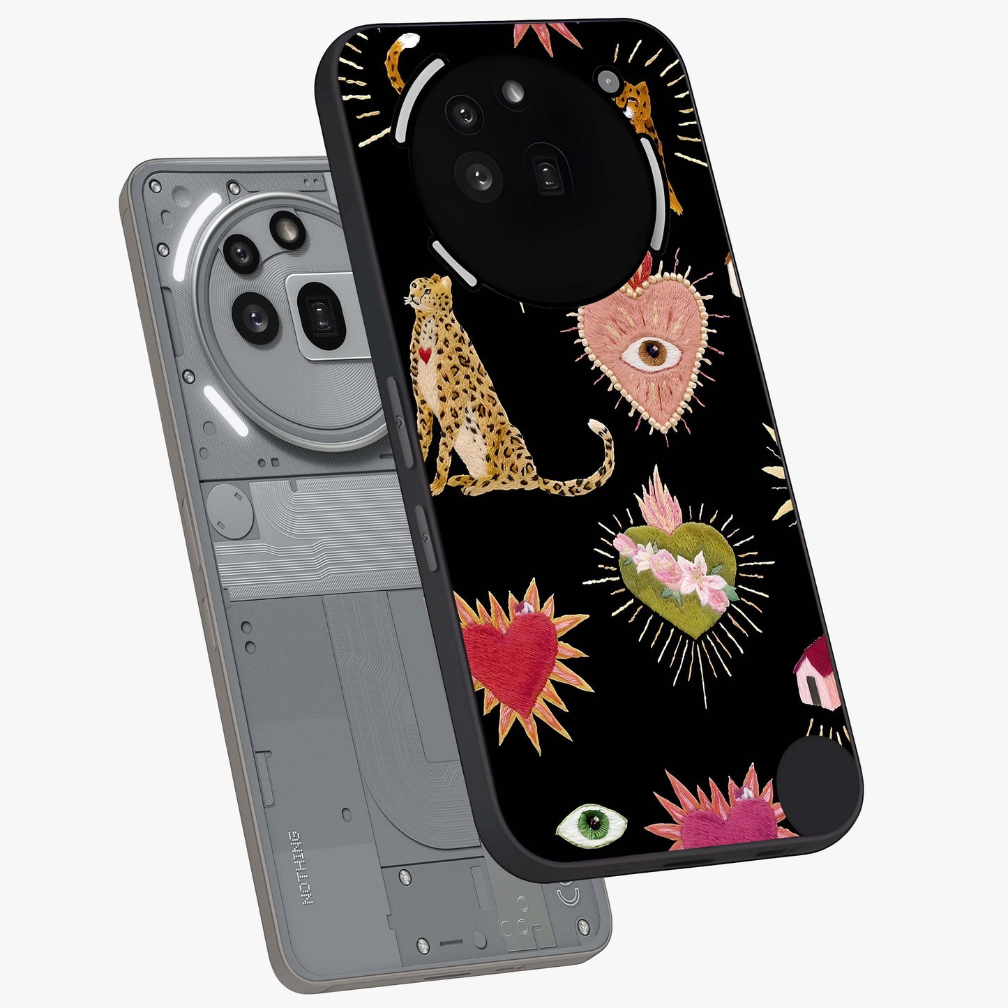 Sacred Jungle Heart Glass Case displayed in angled mockup highlighting lush tropical design with natural aesthetic style.
