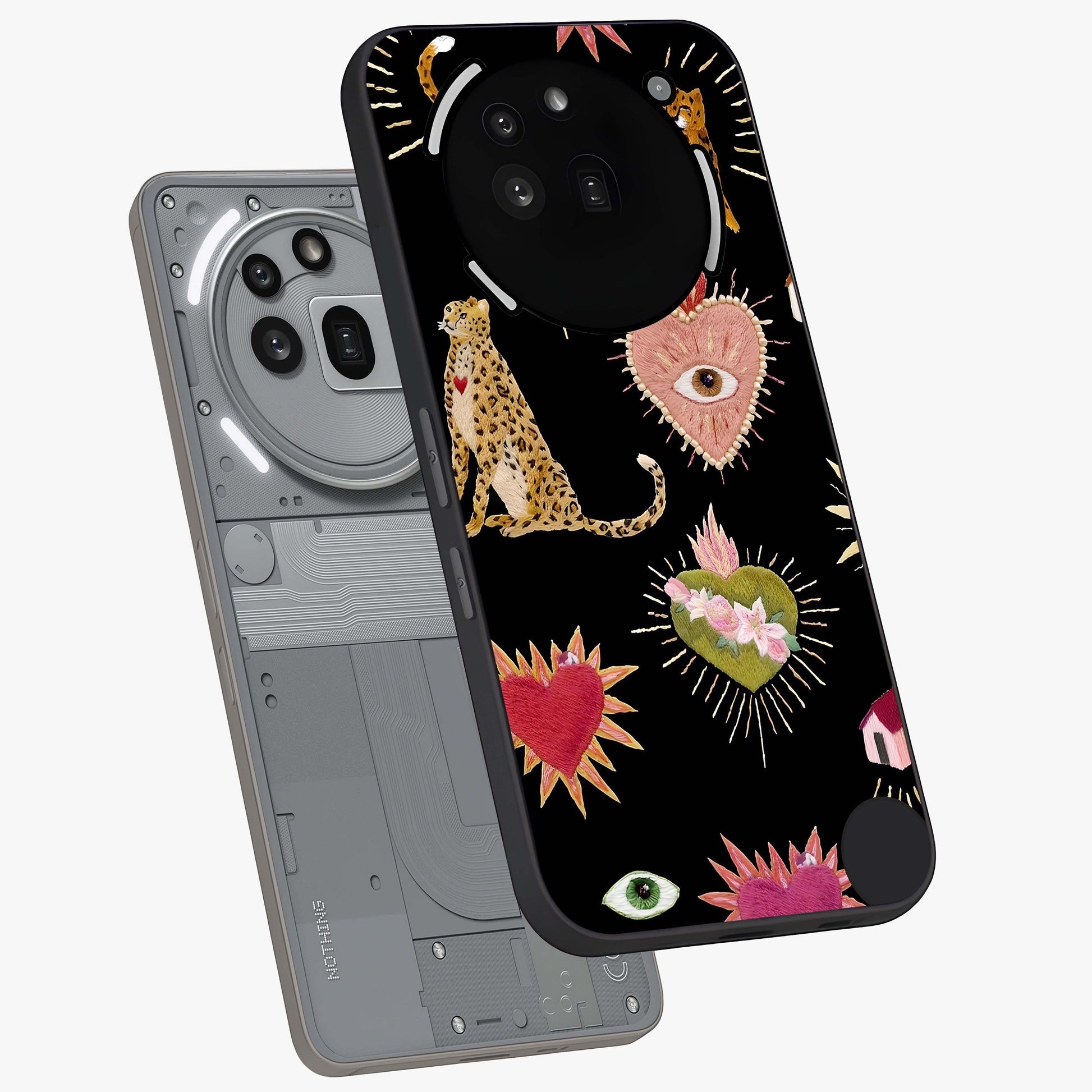 Sacred Jungle Heart Glass Case displayed in angled mockup highlighting lush tropical design with natural aesthetic style.