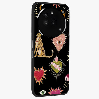 Sacred Jungle Heart Glass Case upright view showcasing vibrant jungle artwork with symbolic heart theme.