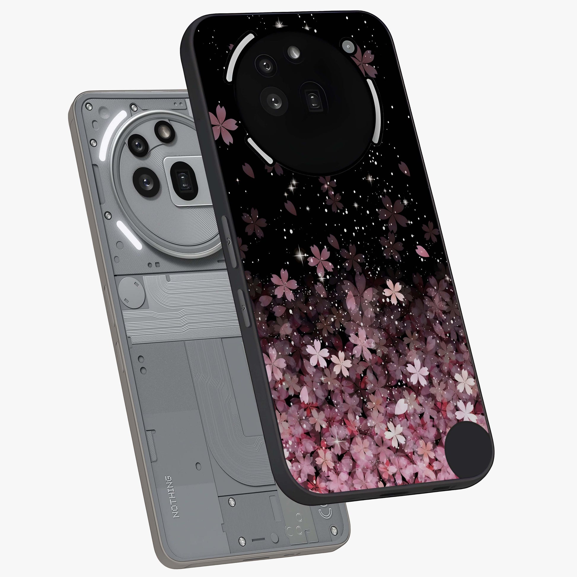 Small Starry Flowers Glass Case displayed in angled mockup highlighting tiny flower pattern with celestial aesthetic style.