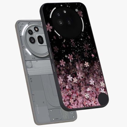 Small Starry Flowers Glass Case displayed in angled mockup highlighting tiny flower pattern with celestial aesthetic style.
